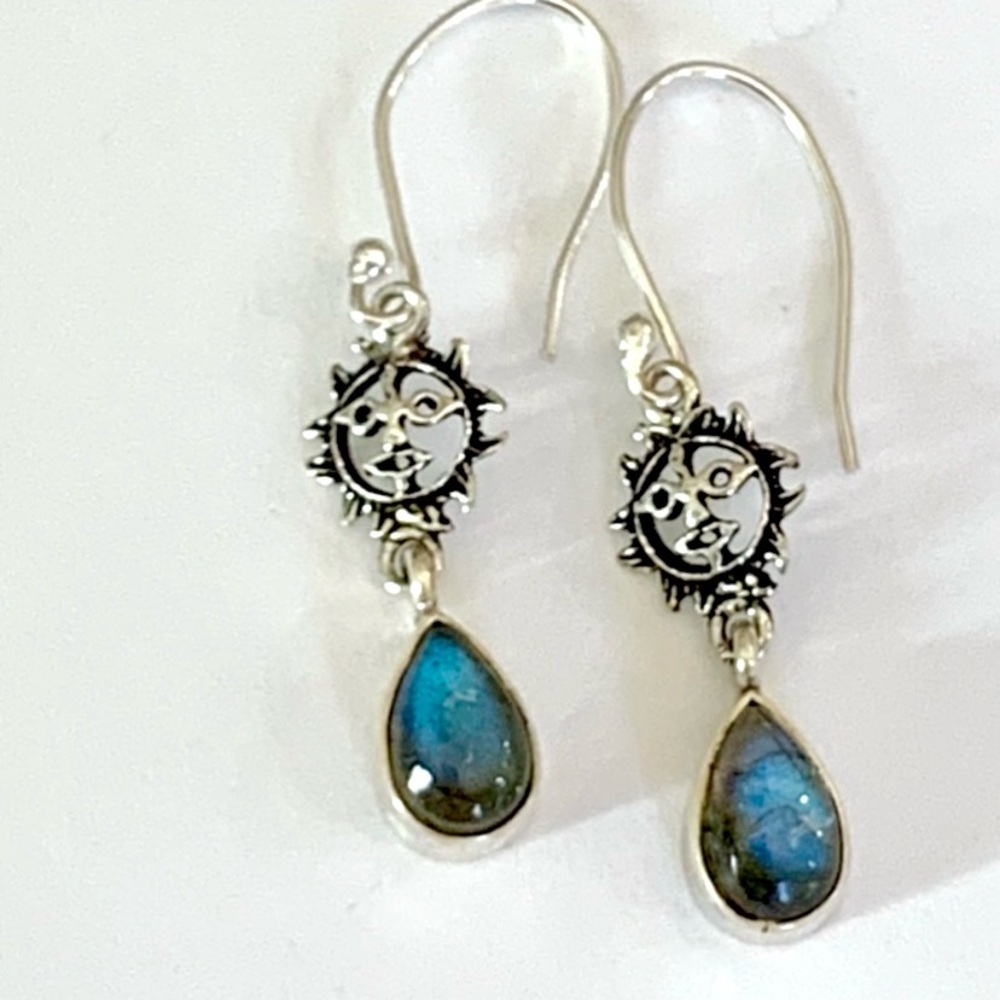 Sun Goddess Blue Labradorite Sterling Silver Earrings